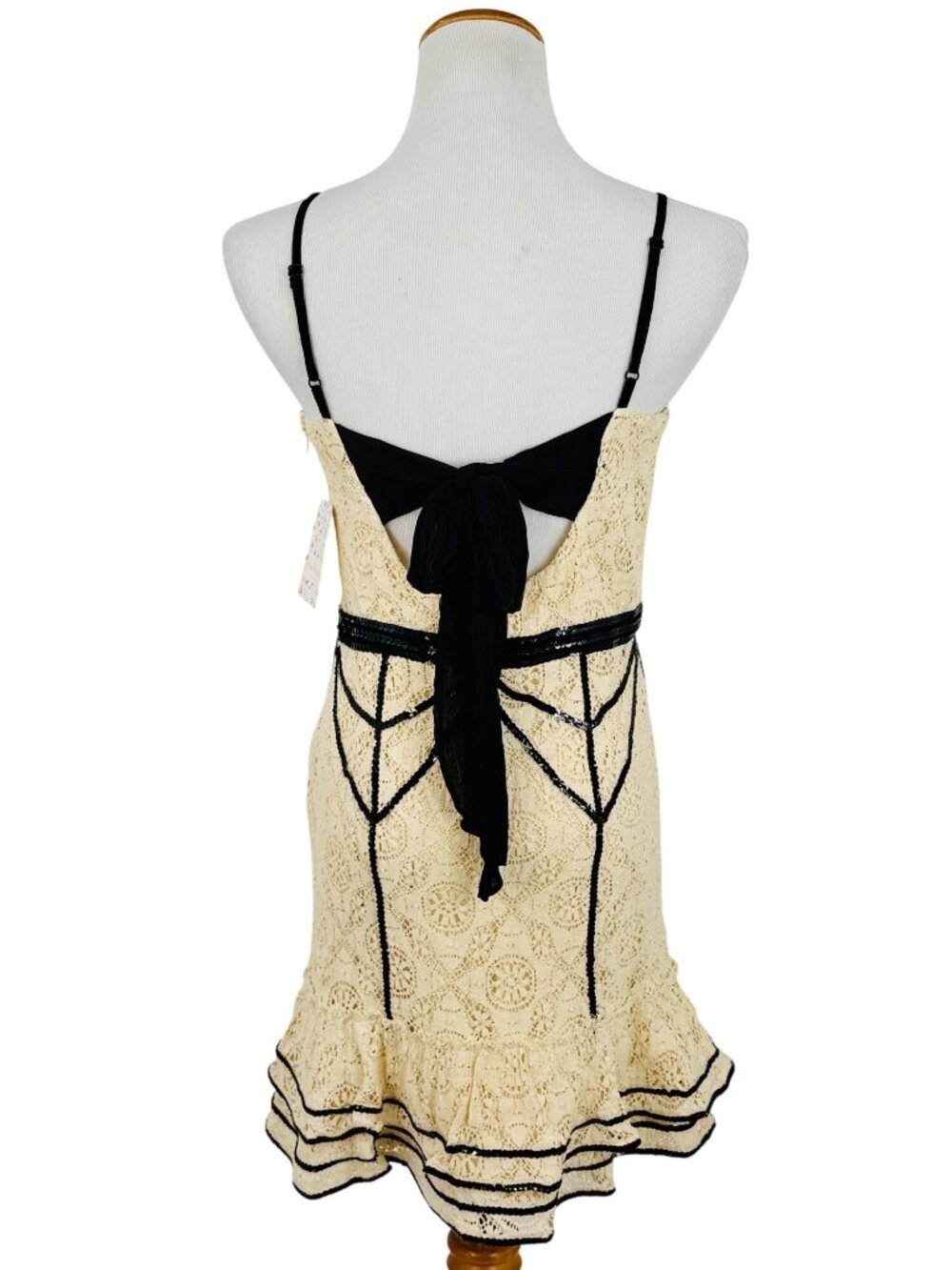 NWT Free People Cream Black Lace Sequin Mini Dress | Whimsigoth Luxe Coquette 8 - Picture 7 of 16